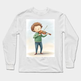 Violin playing cute boy Long Sleeve T-Shirt